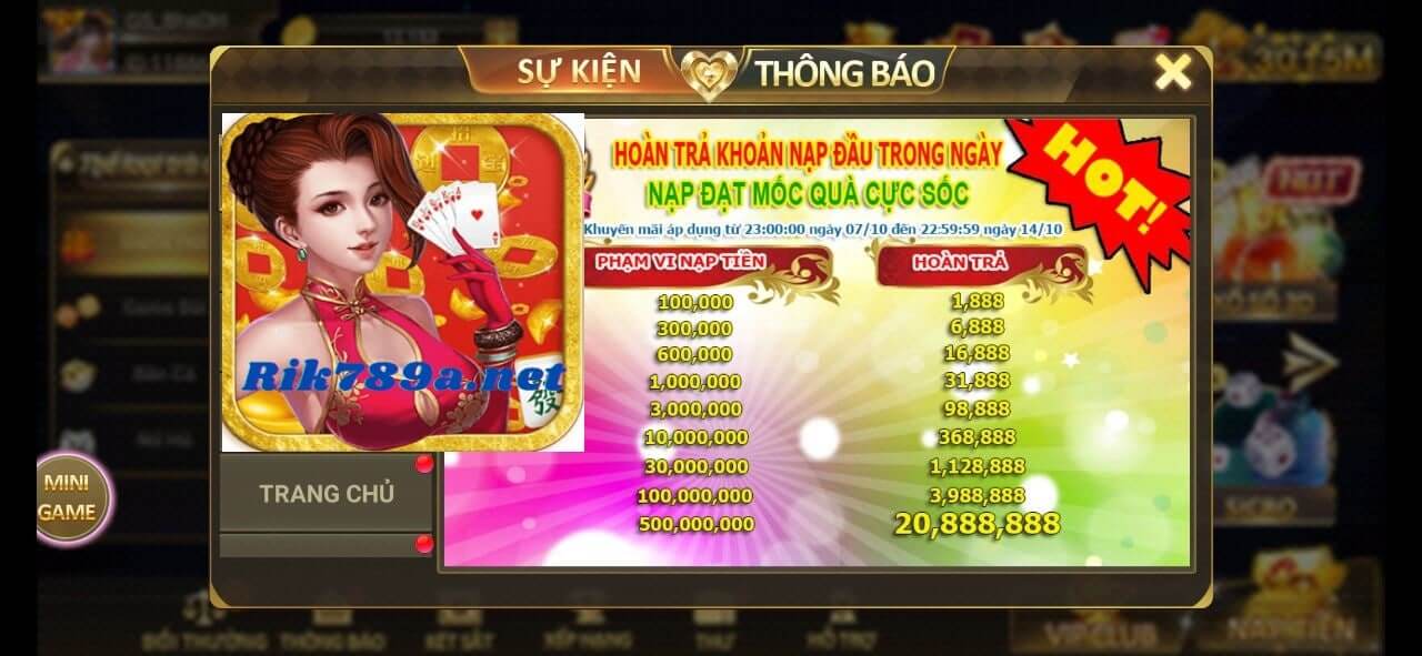 Sự kiện Tuần Lễ Vàng Hoàn Trả Nạp Đầu Trong Ngày Tại Rik789 tháng 10/2022